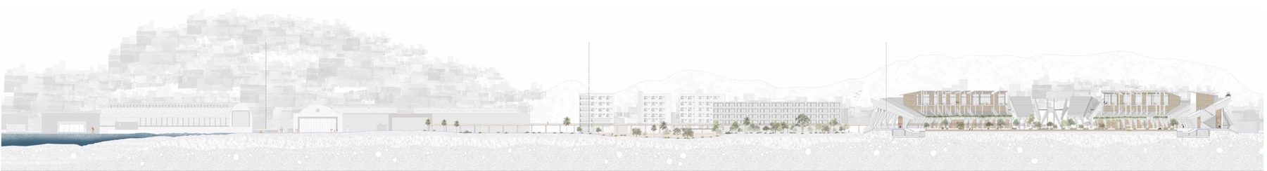 Coupe urbaine : continuités entre ville et stade.