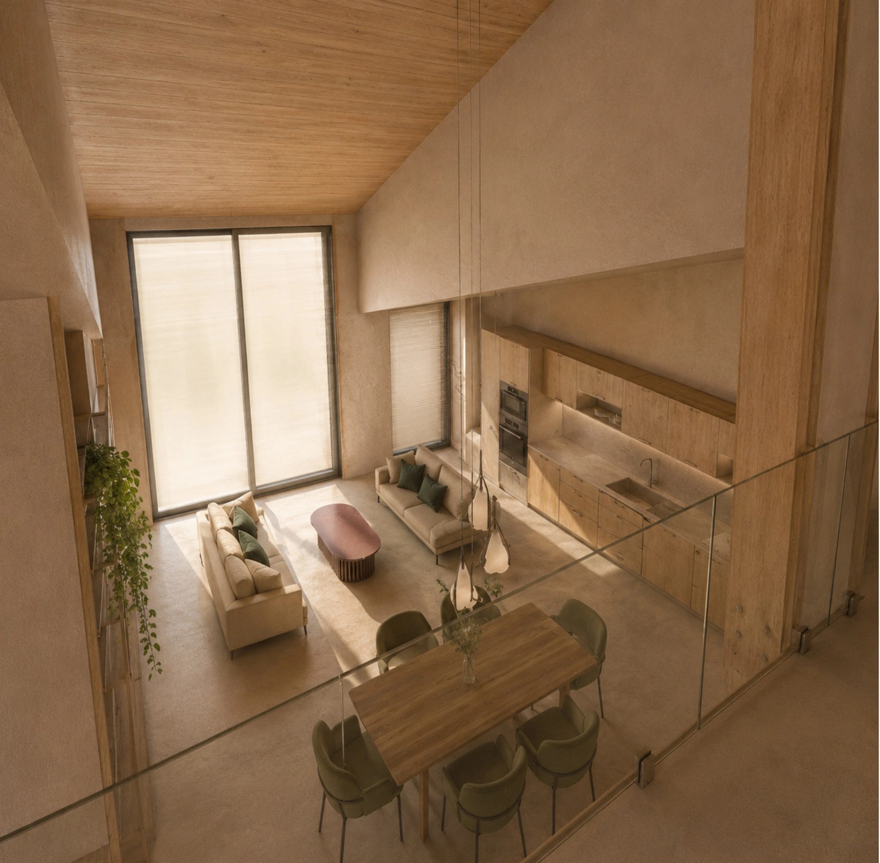 Espaces de vie et mezzanine.